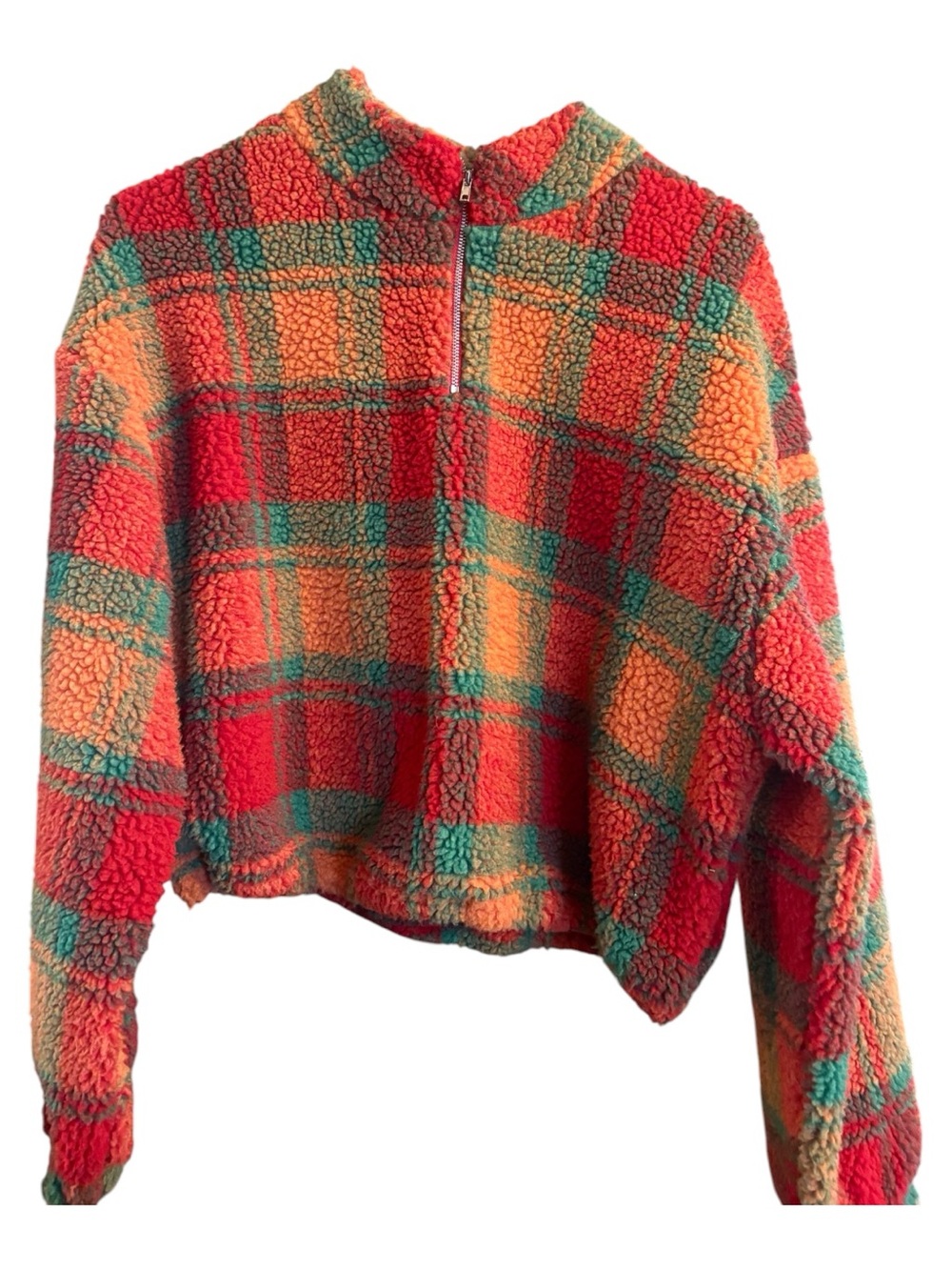 Cider Plaid Sherpa Fleece Quarter Zip Pullover Size M Retro